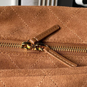 CHANEL 26S CHAIN CLUTCH BAG 32 IN CARAMEL BROWN QUILTED SUEDE GOLD HARDWARE
