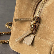 CHANEL 26S CHAIN CLUTCH BAG 32 IN TAN BROWN QUILTED SUEDE GOLD HARDWARE