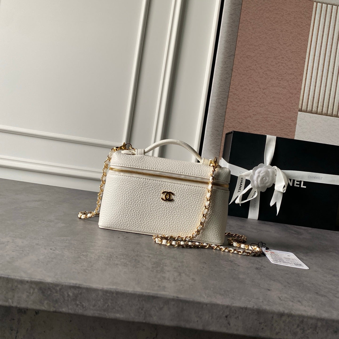 CHANEL 26S VANITY BAG 19 IN IVORY WHITE CAVIAR CALFSKIN GOLD HARDWARE