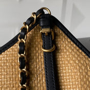 CHANEL 26S SMALL FLAP BAG 21 IN BLACK MESH-WOVEN RAFFIA AND CALFSKIN GOLD HARDWARE