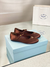 PRA NAPPA MARY JANE FLAT BROWN SATIN
