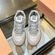 MIUMIU 26S SNEAKERS IN GRAY FABRIC AND SUEDE