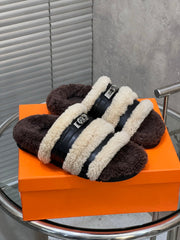 HM 25S SANDAL IN BEIGE WOOL AND BLACK LAMBSKIN WITH SILVER HARDWARE