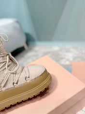 MIUMIU 26S ANKLE SNOW BOOTS IN BEIGE WOOL