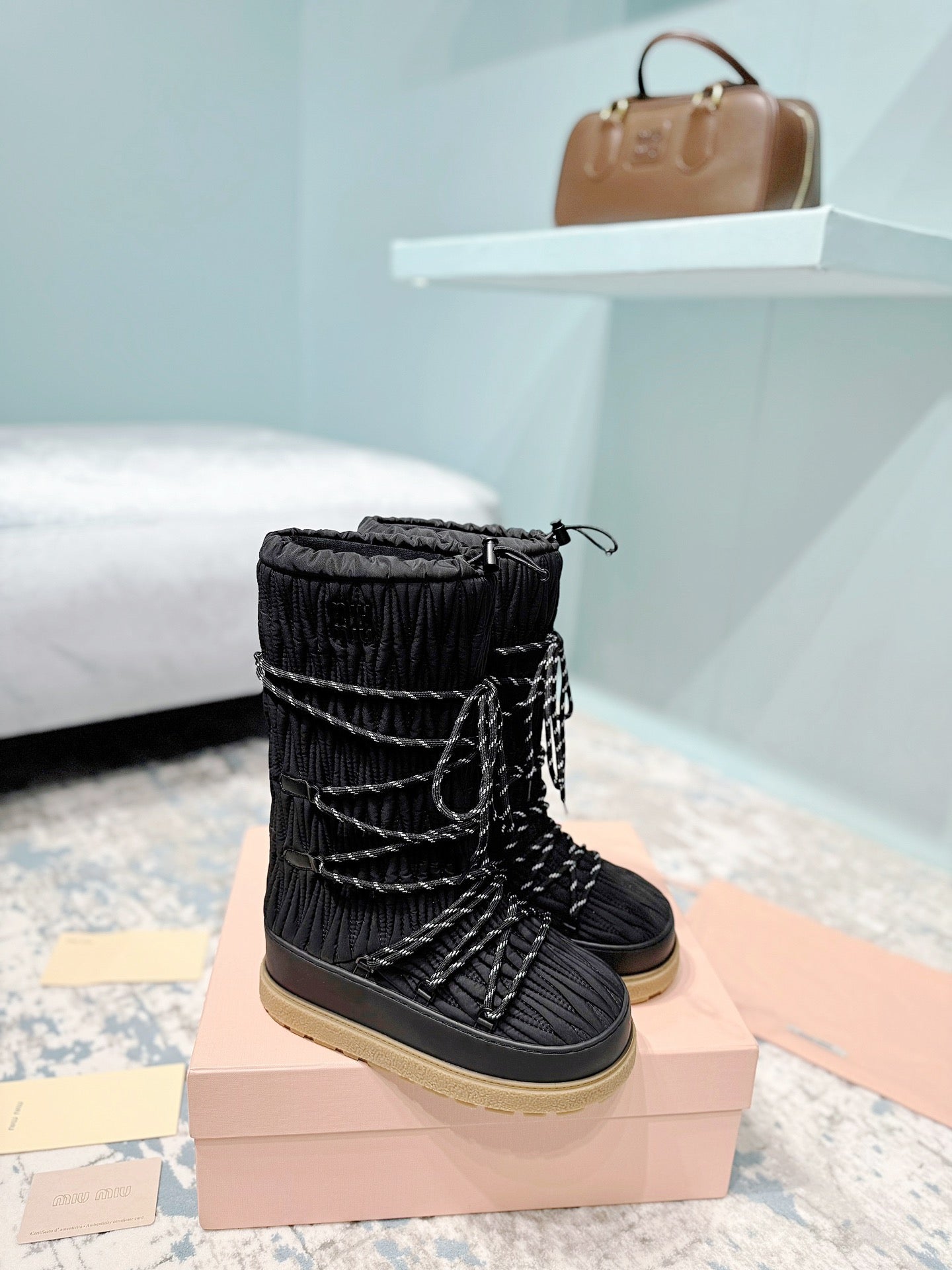 MIUMIU 26S ANKLE SNOW BOOTS IN BLACK FABRIC STYLE 16