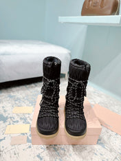 MIUMIU 26S ANKLE SNOW BOOTS IN BLACK FABRIC STYLE 16