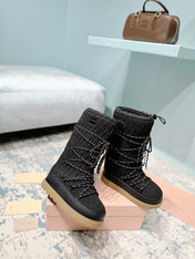 MIUMIU 26S ANKLE SNOW BOOTS IN BLACK FABRIC STYLE 16