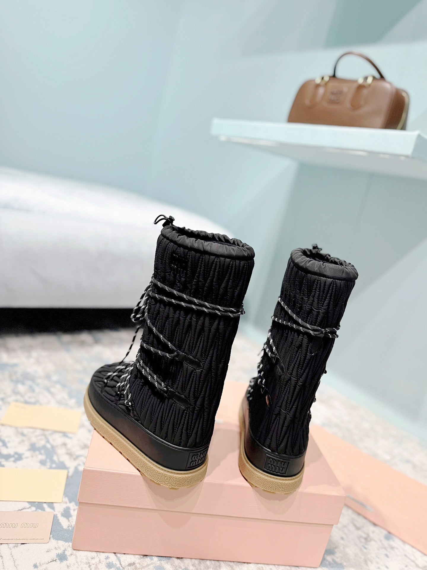 MIUMIU 26S ANKLE SNOW BOOTS IN BLACK FABRIC STYLE 16