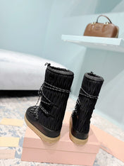 MIUMIU 26S ANKLE SNOW BOOTS IN BLACK FABRIC STYLE 16