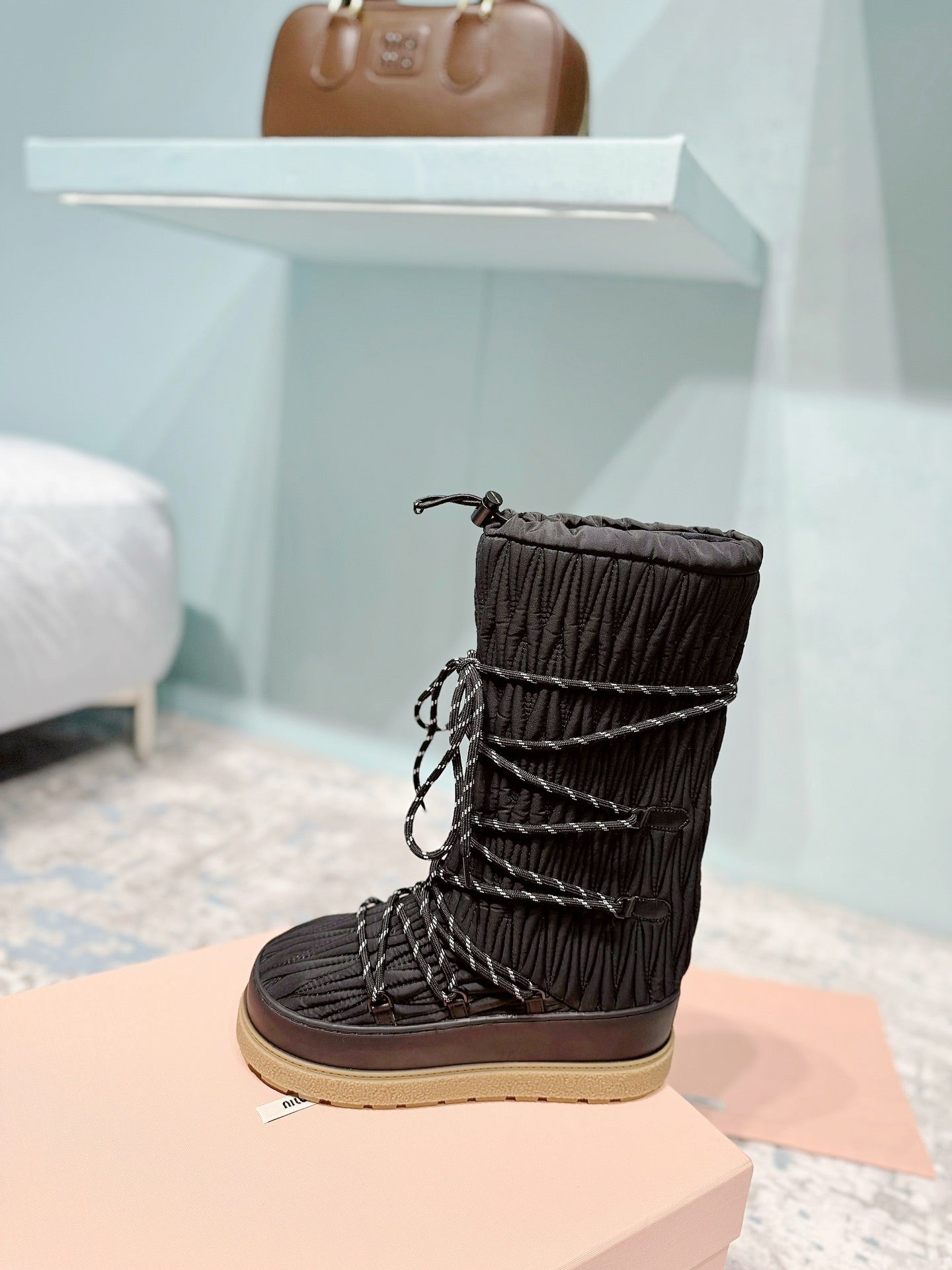 MIUMIU 26S ANKLE SNOW BOOTS IN BLACK FABRIC STYLE 16