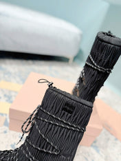 MIUMIU 26S ANKLE SNOW BOOTS IN BLACK FABRIC STYLE 16