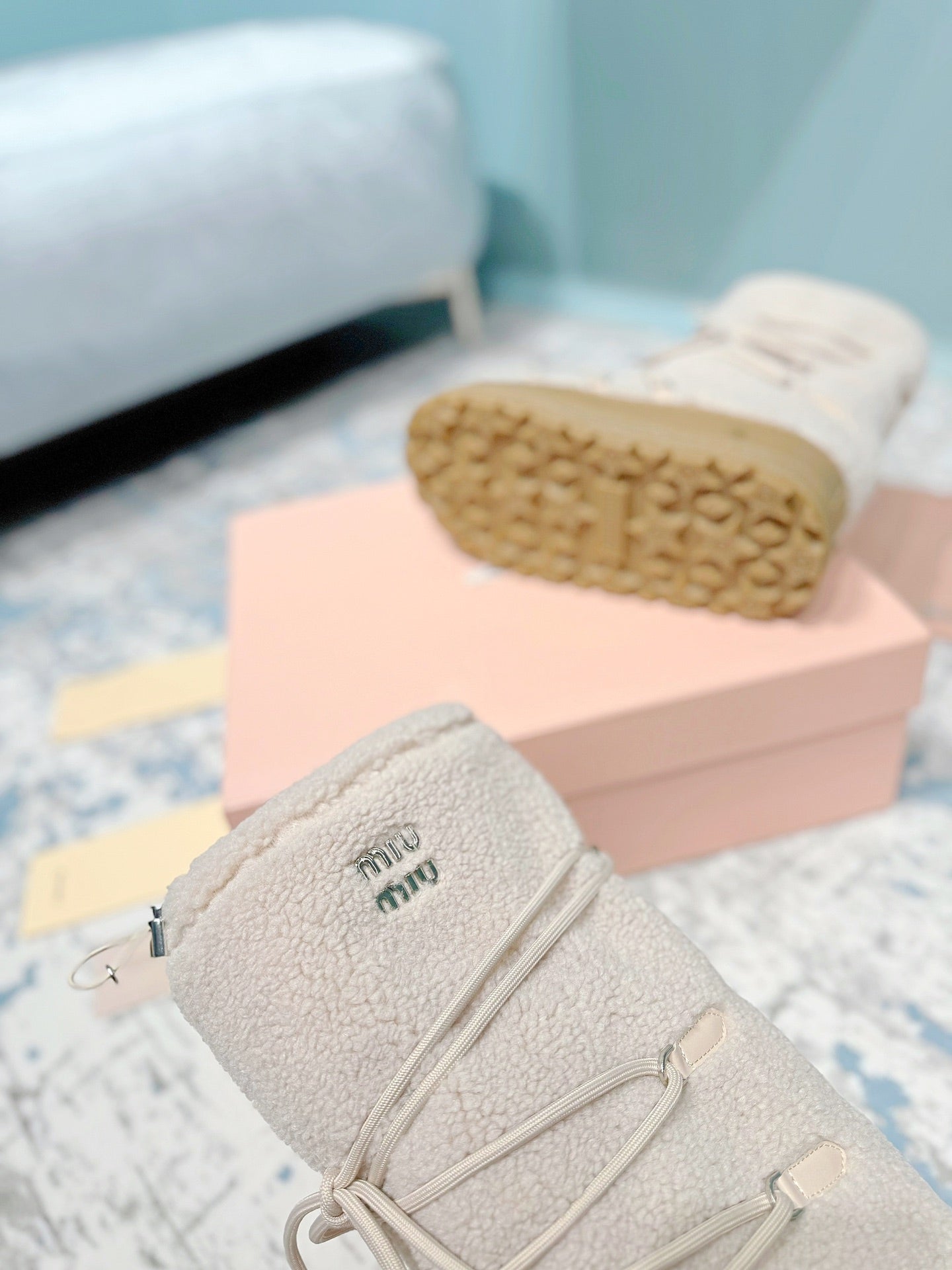 MIUMIU 26S ANKLE SNOW BOOTS IN BEIGE WOOL STYLE 15