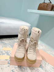 MIUMIU 26S ANKLE SNOW BOOTS IN BEIGE WOOL STYLE 15