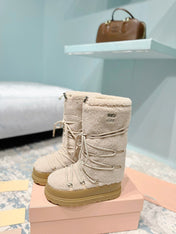 MIUMIU 26S ANKLE SNOW BOOTS IN BEIGE WOOL STYLE 15