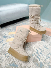 MIUMIU 26S ANKLE SNOW BOOTS IN BEIGE WOOL STYLE 15
