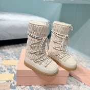 MIUMIU 26S ANKLE SNOW BOOTS IN BEIGE FABRIC STYLE 14