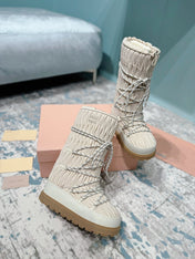 MIUMIU 26S ANKLE SNOW BOOTS IN BEIGE FABRIC STYLE 14