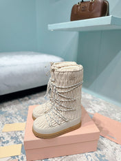 MIUMIU 26S ANKLE SNOW BOOTS IN BEIGE FABRIC STYLE 14