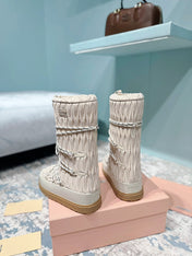 MIUMIU 26S ANKLE SNOW BOOTS IN BEIGE FABRIC STYLE 14