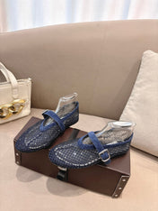 ALAIA 26S MESH FLATS IN NAVY BLUE SUEDE
