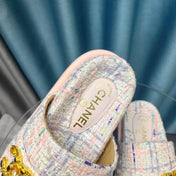 PLATFORM HEELS SANDALS IN LIGHT PINK TWEED