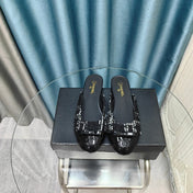 MULE IN BLACK TWEED AND LAMBSKIN