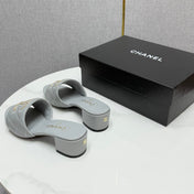 CC HIGH HEEL 25S IN DUSTY BLUE GREY CALFSKIN WITH LOGO