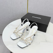 CHANEL 26S CHAIN STRAP HIGH HEELS 65 MM IN WHITE LAMBSKIN