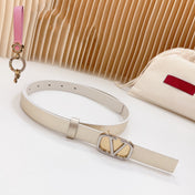 Gold Vlogo and Silver Hardware Buckle Gold White Calfskin 20mm
