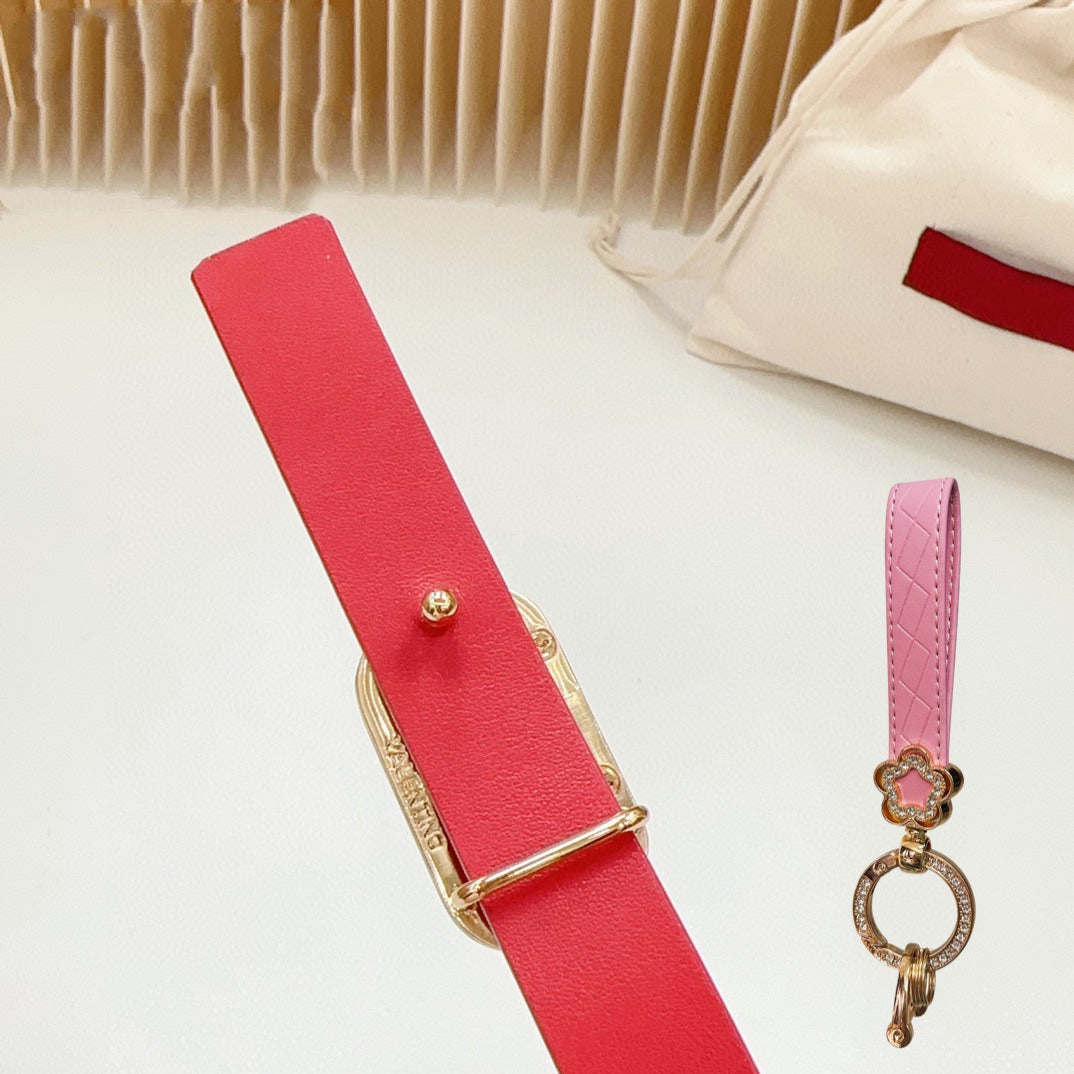 Gold Vlogo and Silver Hardware Buckle Red Calfskin 20mm
