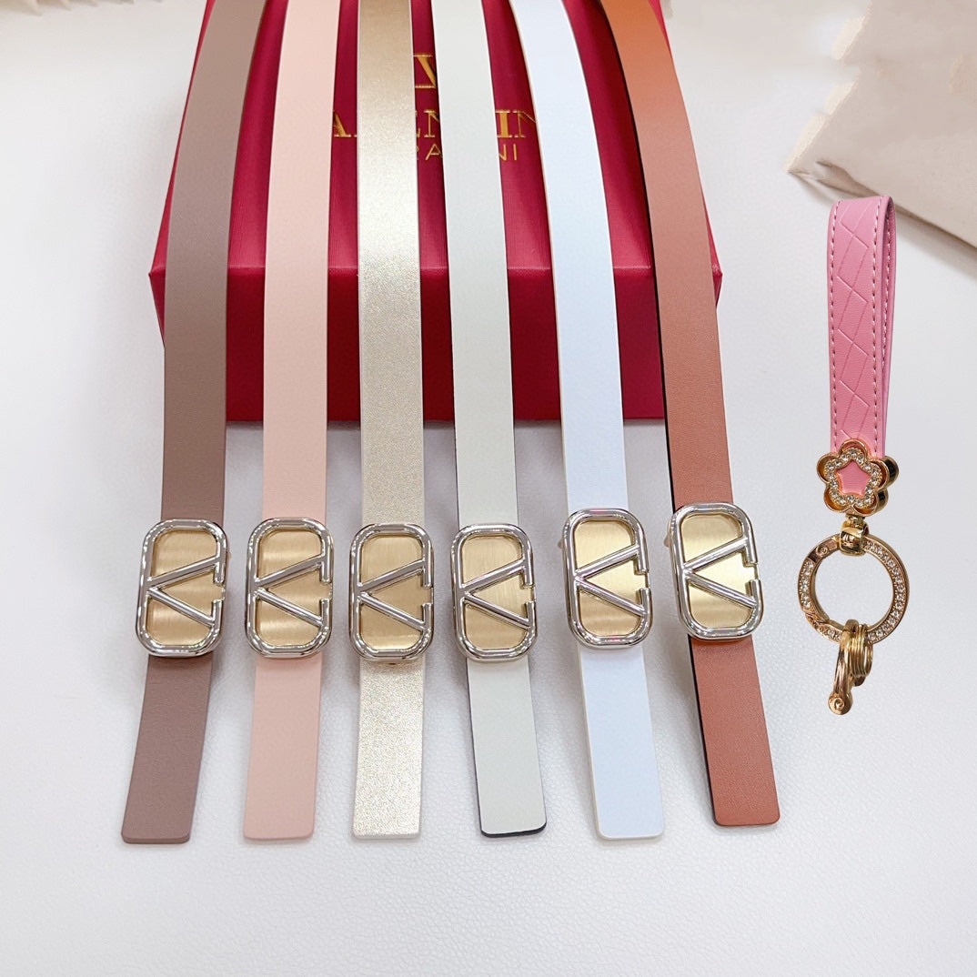 Gold Vlogo and Silver Hardware Buckle White Black Calfskin 20mm