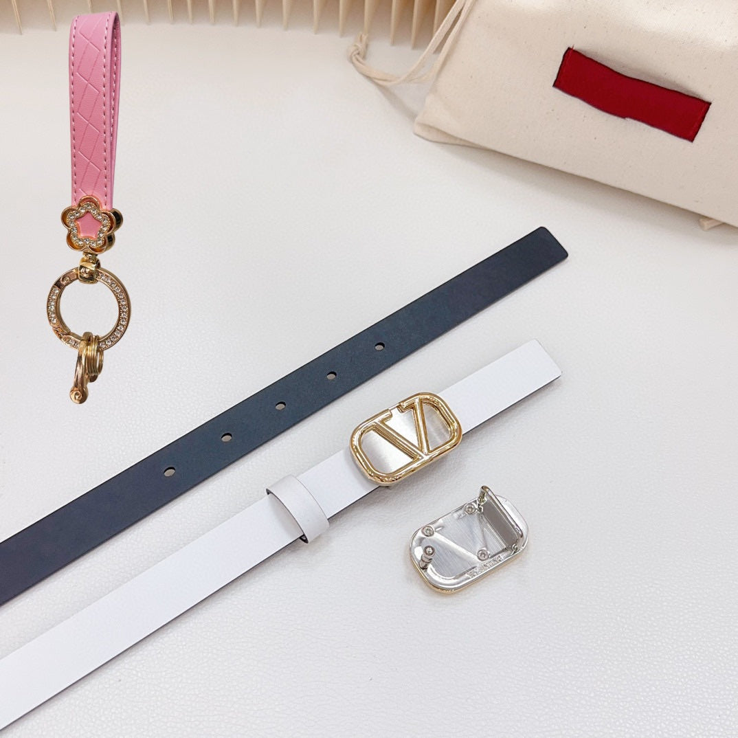 Gold Vlogo and Silver Hardware Buckle White Black Calfskin 20mm