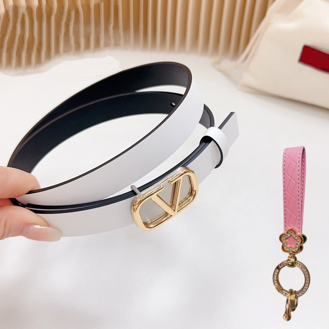 Gold Vlogo and Silver Hardware Buckle White Black Calfskin 20mm