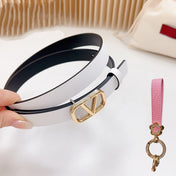 Gold Vlogo and Silver Hardware Buckle White Black Calfskin 20mm