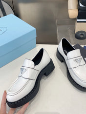 PRADA 26S LOAFERS IN WHITE CALFSKIN WITH LOGO