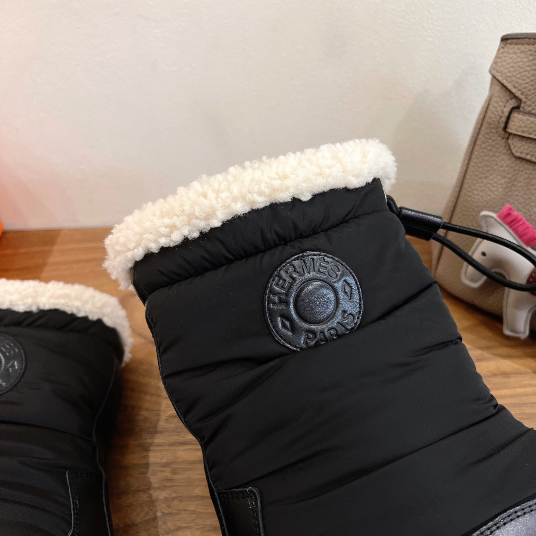 HM 26S SHEARLING DRAWSTRING BOOTS IN BLACK FABRIC MIX CALFSKIN