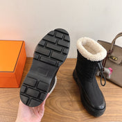HM 26S SHEARLING DRAWSTRING BOOTS IN BLACK FABRIC MIX CALFSKIN