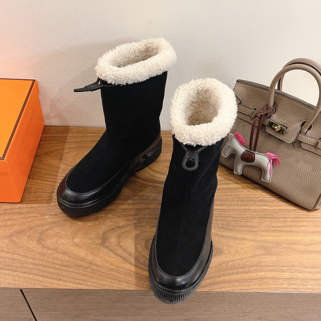 HM 26S SHEARLING DRAWSTRING BOOTS IN WHITE CALFSKIN