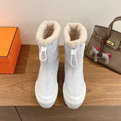 HM 26S SHEARLING DRAWSTRING BOOTS IN WHITE SUEDE