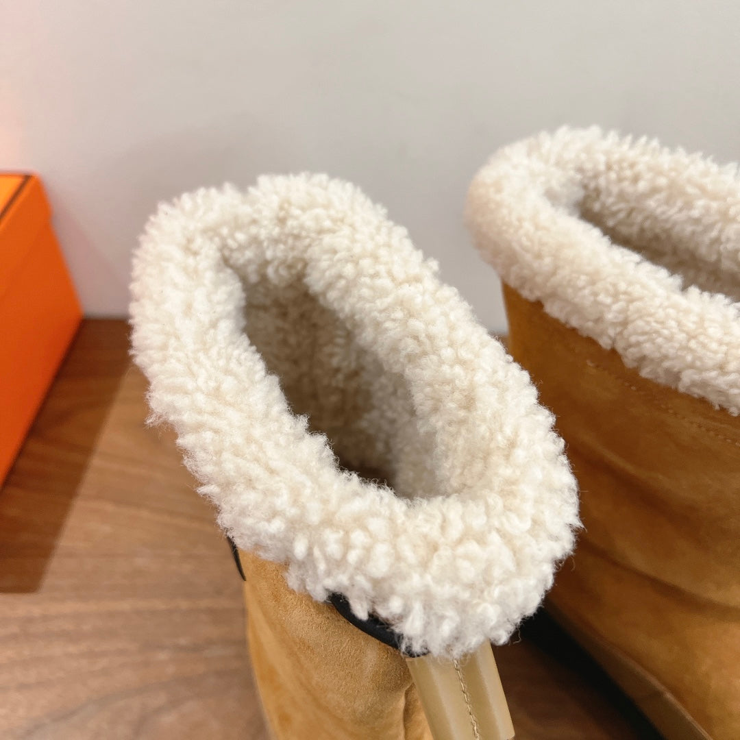 HM 26S SHEARLING DRAWSTRING BOOTS IN CAMEL BROWN MIX BEIGE SUEDE