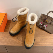 HM 26S SHEARLING DRAWSTRING BOOTS IN CAMEL BROWN MIX BEIGE SUEDE