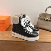 HM 26S SHEARLING HIKING BOOTS IN BLACK CALFSKIN