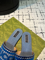 GG SLIDE SANDAL WITH GUCCI SCRIPT STONE DENIM