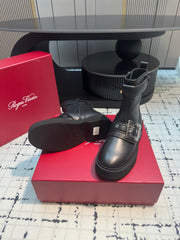 VIV' RANGERS BIKER BOOTIES IN BLACK CALFSKIN WITH METAL BUCKLE