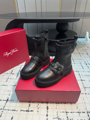 VIV' RANGERS BIKER BOOTIES IN BLACK CALFSKIN WITH METAL BUCKLE