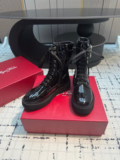 VIV' RANGERS STRASS BUCKLE BOOTS IN BLACK PATNET CALFSKIN EMBELLISHED BUCKLE
