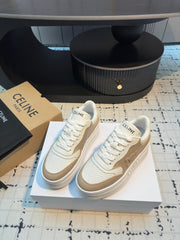 TRIOMPHE PLATFORM SNEAKERS IN WHITE AND BEIGE CALFSKIN EMBOSSED LOGO