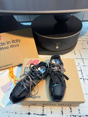 MIUMIU 26S RUNNING SNEAKERS IN BLACK CALFSKIN AND MESH RUBBER SOLE