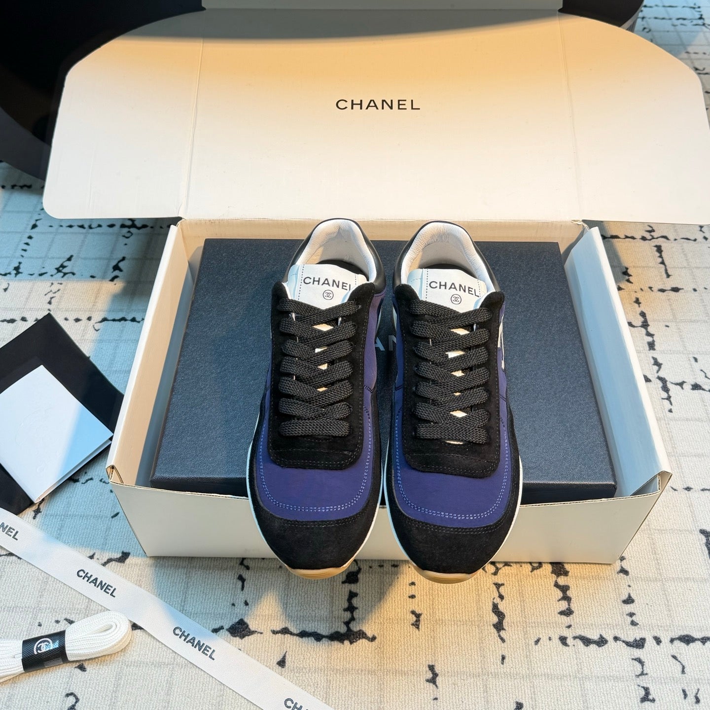 CHANEL 26S CHUNKY SNEAKERS IN BLACK SUEDE AND DARK PURPLE FABRIC