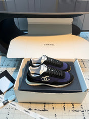 CHANEL 26S CHUNKY SNEAKERS IN BLACK SUEDE AND DARK PURPLE FABRIC